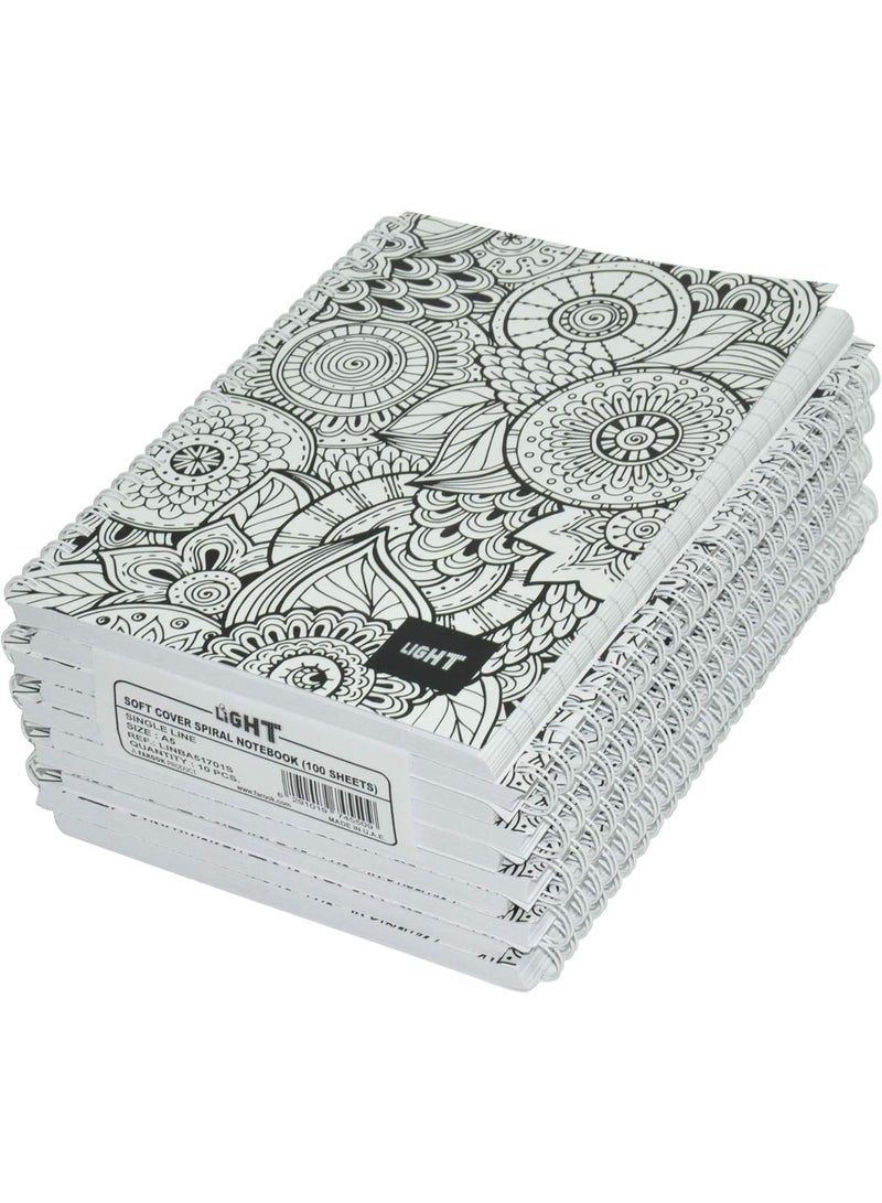 FIS Light Spiral Soft Cover Notebook, A5 Size(14.8x21cm), Single Line Ruling, 100 Sheet, Pack of 10 Pieces-LINBA51701S - Image 1